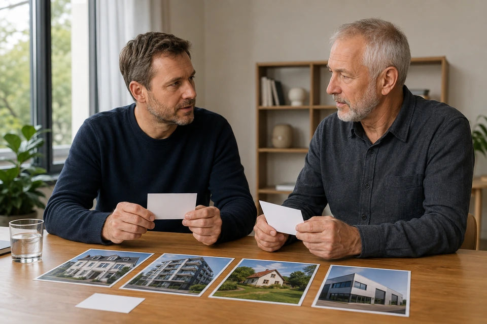 Symbolischer fachlicher Austausch über verschiedene Immobilienkontakte